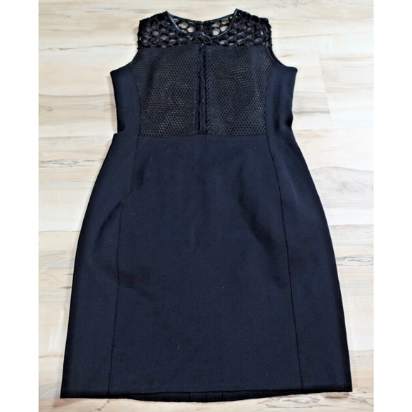 REED KRAKOFF Women 8 Dress Sheath Lamb Leather Silk Mesh Top Sleeveless Blacke - Picture 1 of 11